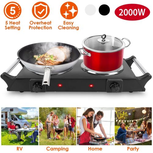 2000W Electric Dual Burner Portable Coil Heating Hot Plate Stove Countertop RV Hotplate with 5 Temperature Adjustments Portable Handles 2000W Electric Dual Burner Portable Coil Heating Hot Plate Stove Countertop RV Hotplate with 5 Temperature Adjustments Portable Handles