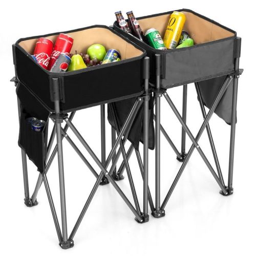 2 Pieces Folding Camping Tables with Large Capacity Storage Sink for Picnic 2 Pieces Folding Camping Tables with Large Capacity Storage Sink for Picnic